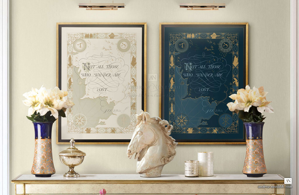 J R R Tolkien Quote Not All Those Who Wander Are Lost Middle Earth Map Cartography Beautiful Map Ivory and Imperial Blue
