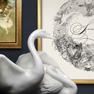 Swan Lake Illustration Engraving Elegant Black Swan Handdrawn White Sculpture Swan Tchaikovsky Ballet
