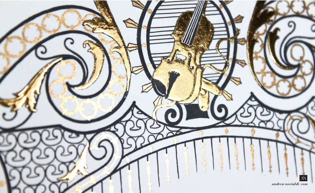 James Ehnes and Kate Monogram Ironwork Design with Gold Violin and Ballet Shoes